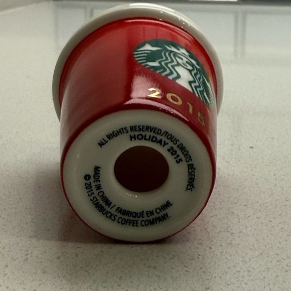 Starbucks Ceramic Tumbler Christmas Ornament 2015 Red Mini Coffee Cup - Picture 4 of 8